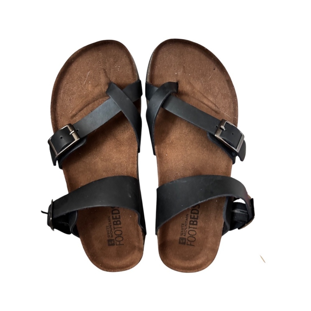 White Mountain Footbeds Black Leather Sandals Sizze 8M NWT